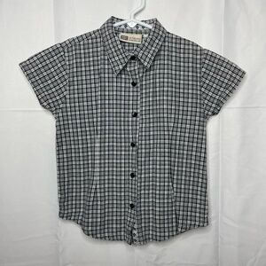 VINTAGE Faded Glory Short Sleeve Plaid Button Up Blouse Girls 6/6X
